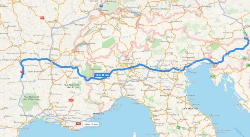 Route from Mitananda Austria to Cantal France