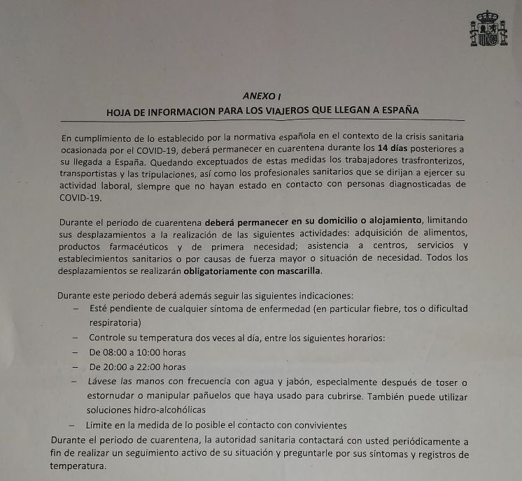 Corona quarantine policy in Spain